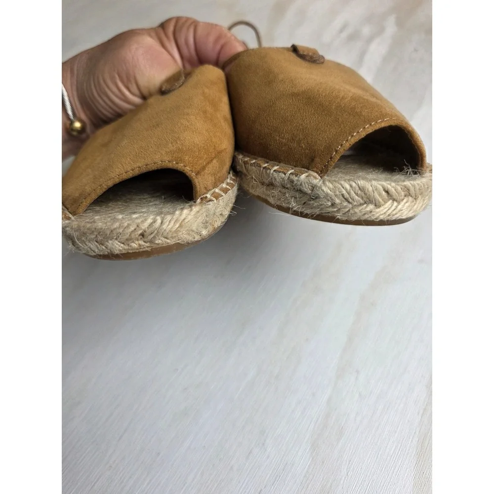 Apt. 9 Cognac Brown Lace Up Espadrille Flats Peep Toe Boho Western Sandals 8